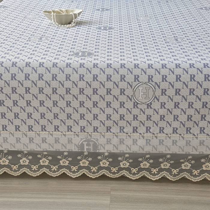 91家纺网 家纺一手货源 找家纺 星窝家纺 2026新款花边老粗布凉席三件套 潮流字母-灰