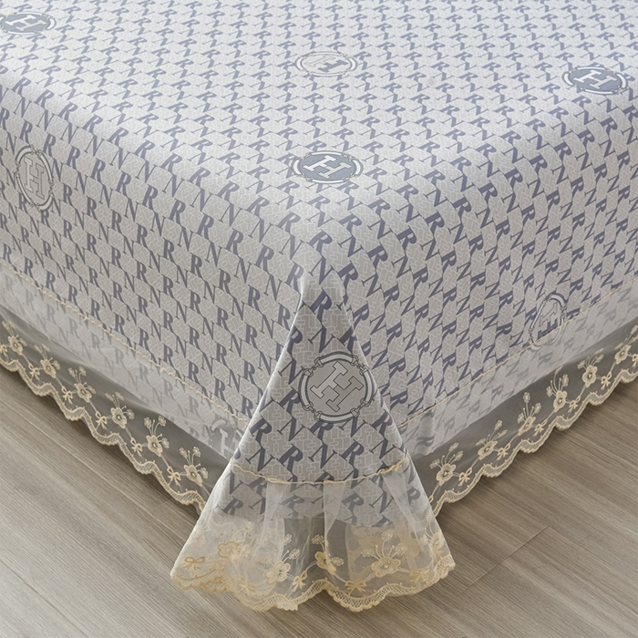 91家纺网 家纺一手货源 找家纺 星窝家纺 2026新款花边老粗布凉席三件套 潮流字母-灰