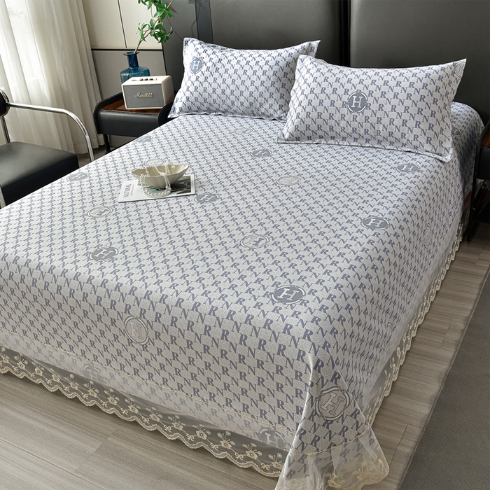 91家纺网 家纺一手货源 找家纺 星窝家纺 2026新款花边老粗布凉席三件套 潮流字母-灰