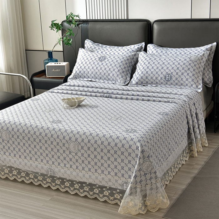 91家纺网 家纺一手货源 找家纺 星窝家纺 2026新款花边老粗布凉席三件套 潮流字母-灰