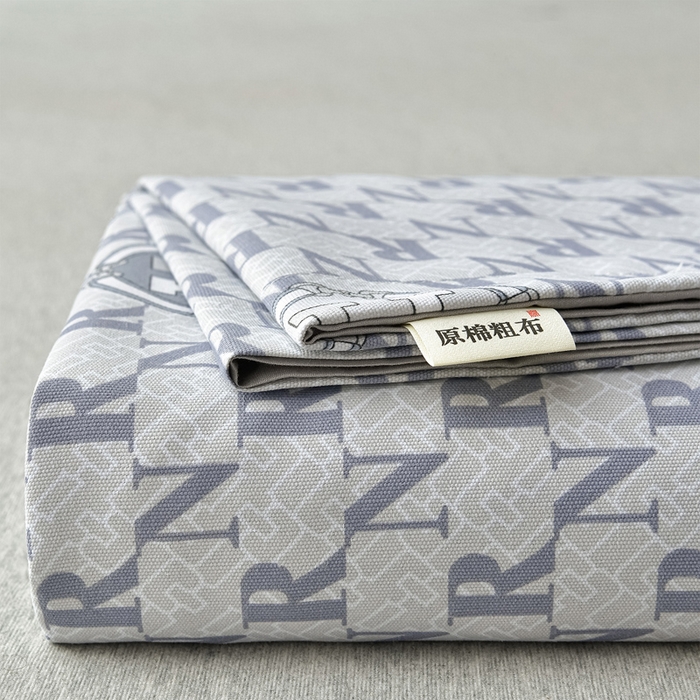 91家纺网 家纺一手货源 找家纺 星窝家纺 2026新款花边老粗布凉席三件套 潮流字母-灰