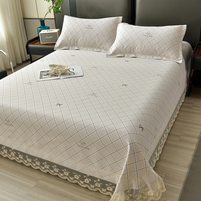 91家纺网 家纺一手货源 找家纺 星窝家纺 2026新款花边老粗布凉席三件套 初恋心语