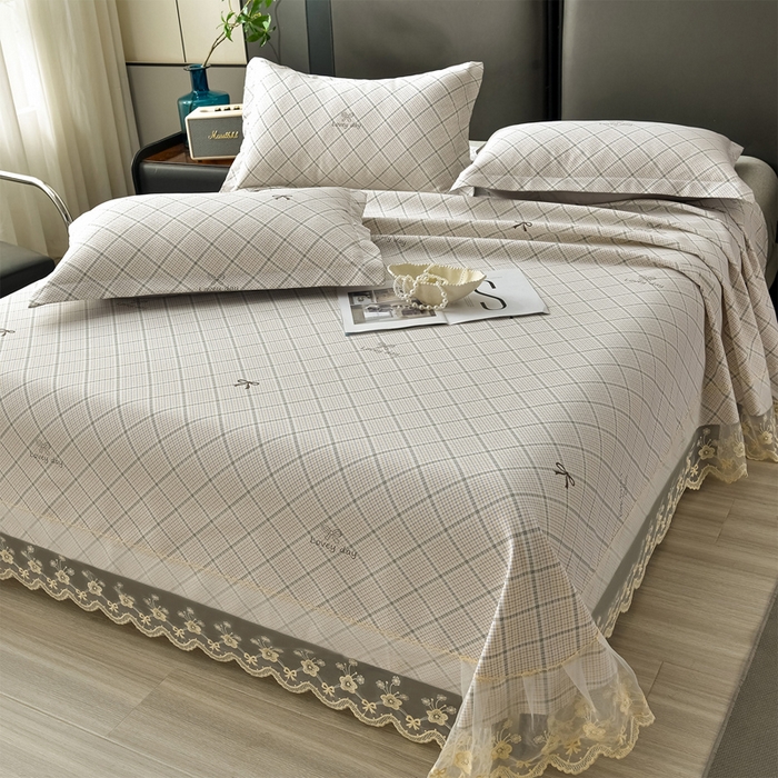 91家纺网 家纺一手货源 找家纺 星窝家纺 2026新款花边老粗布凉席三件套 初恋心语