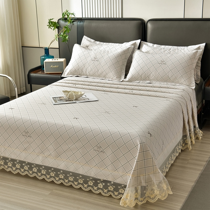 91家纺网 家纺一手货源 找家纺 星窝家纺 2026新款花边老粗布凉席三件套 初恋心语