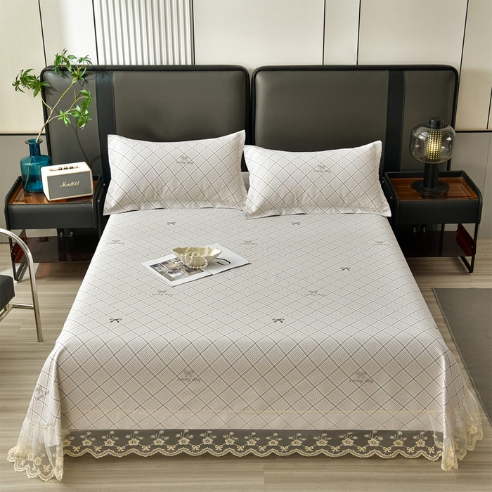 91家纺网 家纺一手货源 找家纺 星窝家纺 2026新款花边老粗布凉席三件套 初恋心语