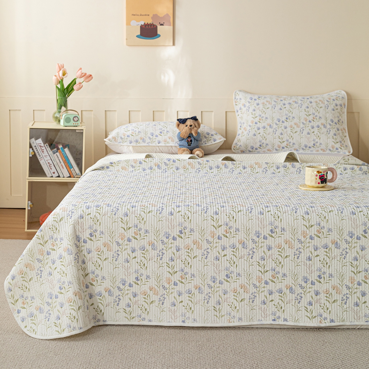 91家纺网 家纺一手货源 找家纺 源舜家纺 2026新款锦氨印花凉感床盖三件套 筱花