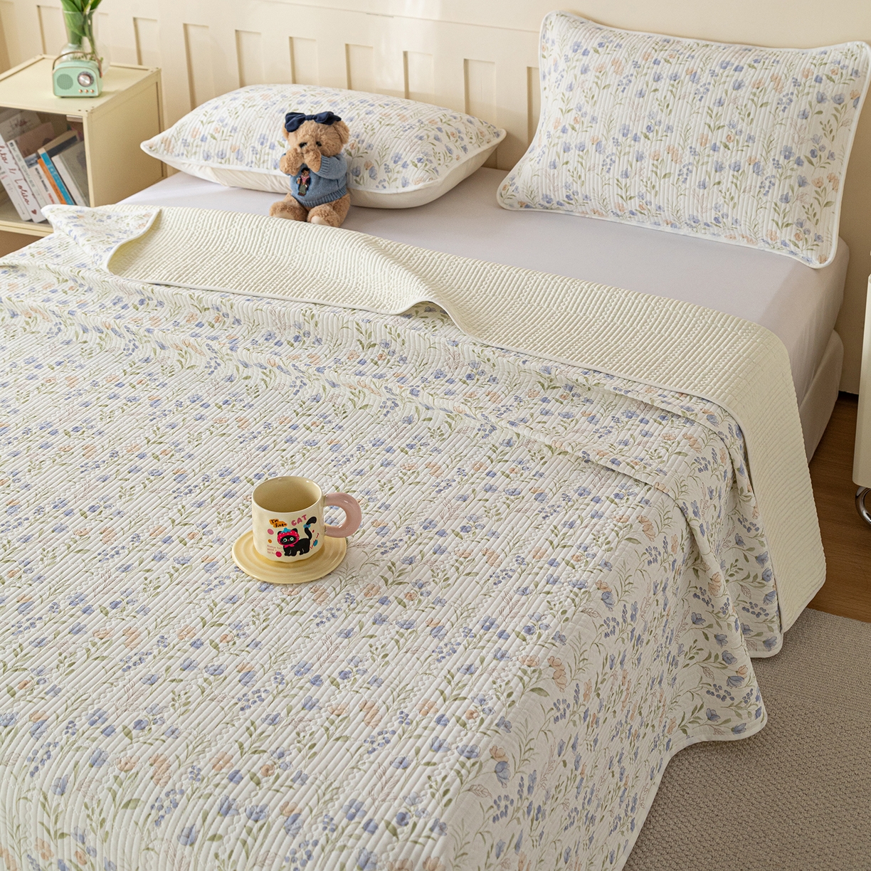 91家纺网 家纺一手货源 找家纺 源舜家纺 2026新款锦氨印花凉感床盖三件套 筱花