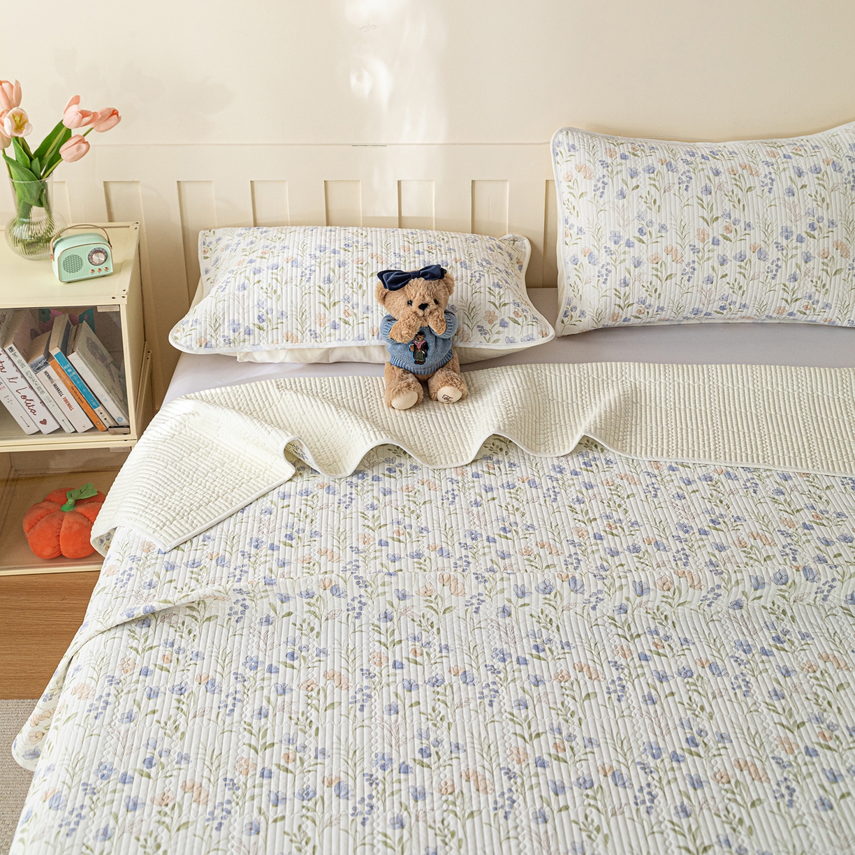 91家纺网 家纺一手货源 找家纺 源舜家纺 2026新款锦氨印花凉感床盖三件套 筱花