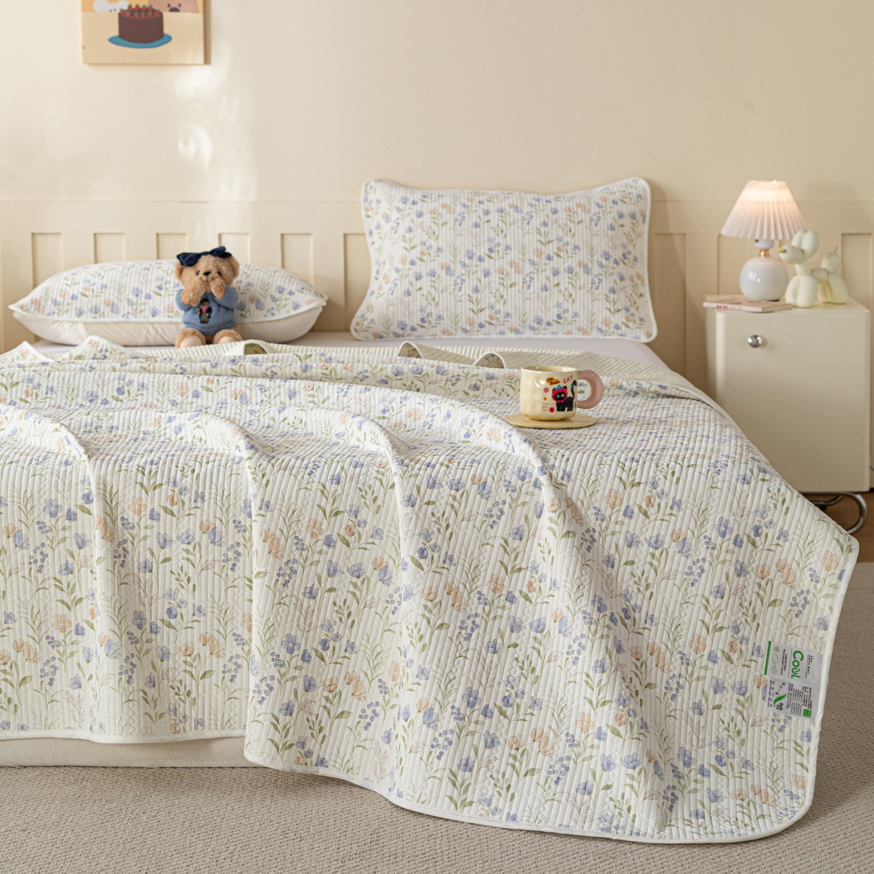 91家纺网 家纺一手货源 找家纺 源舜家纺 2026新款锦氨印花凉感床盖三件套 筱花