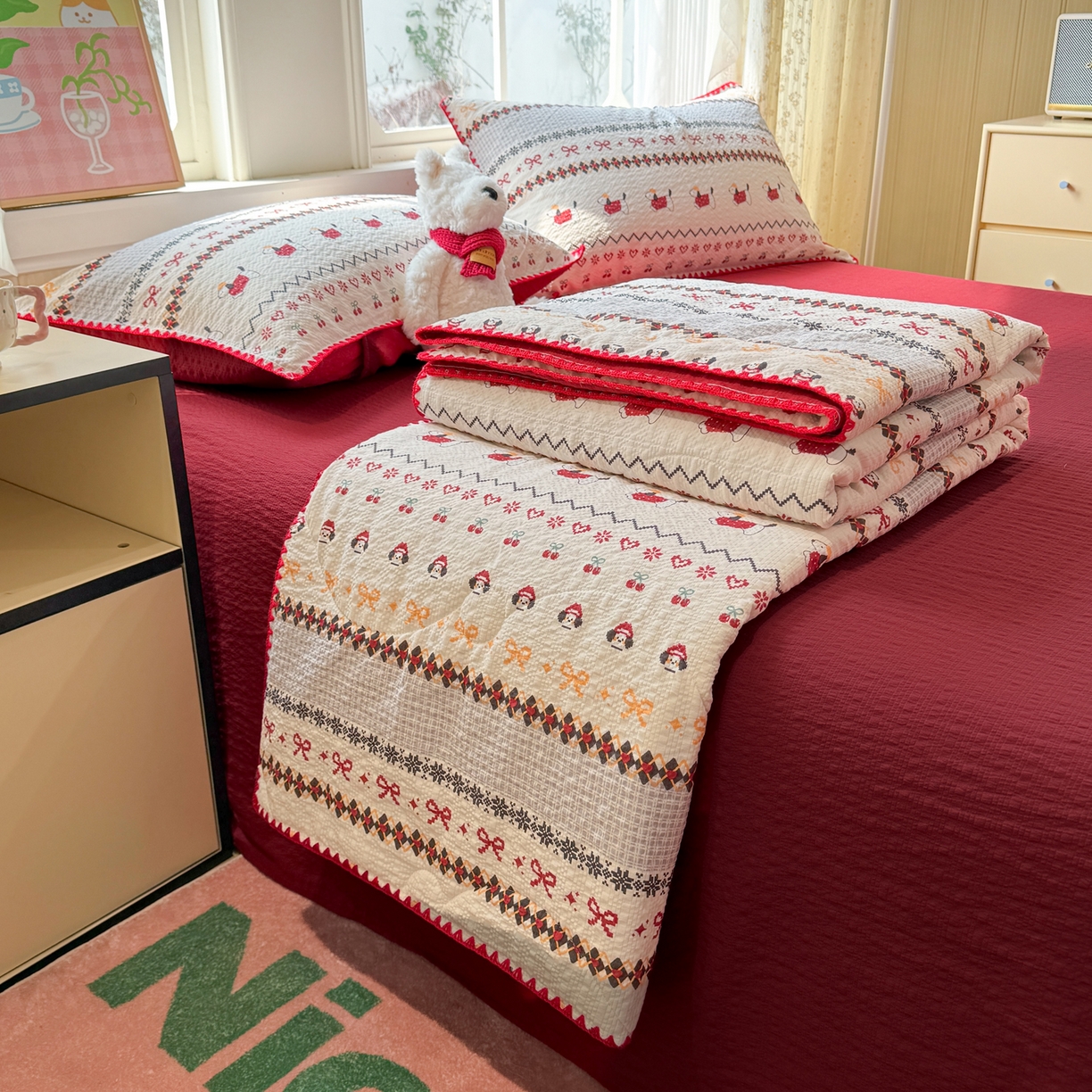 91家纺网 家纺一手货源 找家纺 慕澄家纺 2026新款泡芙棉贝壳边印花夏被四件套 夏被-童话镇