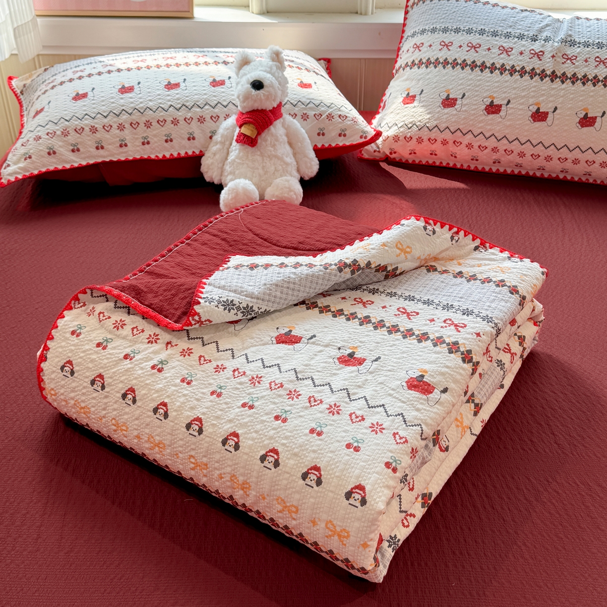 91家纺网 家纺一手货源 找家纺 慕澄家纺 2026新款泡芙棉贝壳边印花夏被四件套 夏被-童话镇