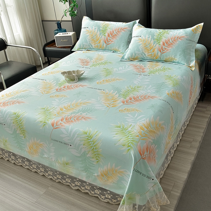 91家纺网 家纺一手货源 找家纺 星窝家纺 2026新款花边老粗布凉席三件套 春风里-绿