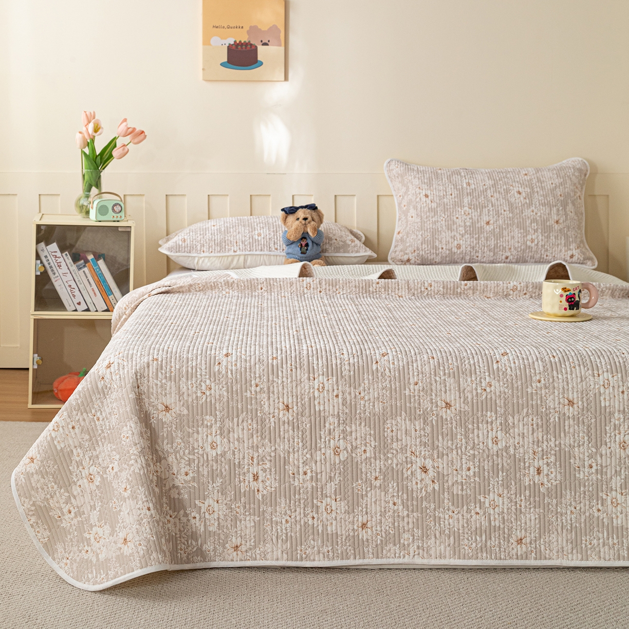 91家纺网 家纺一手货源 找家纺 源舜家纺 2026新款锦氨印花凉感床盖三件套 伊园