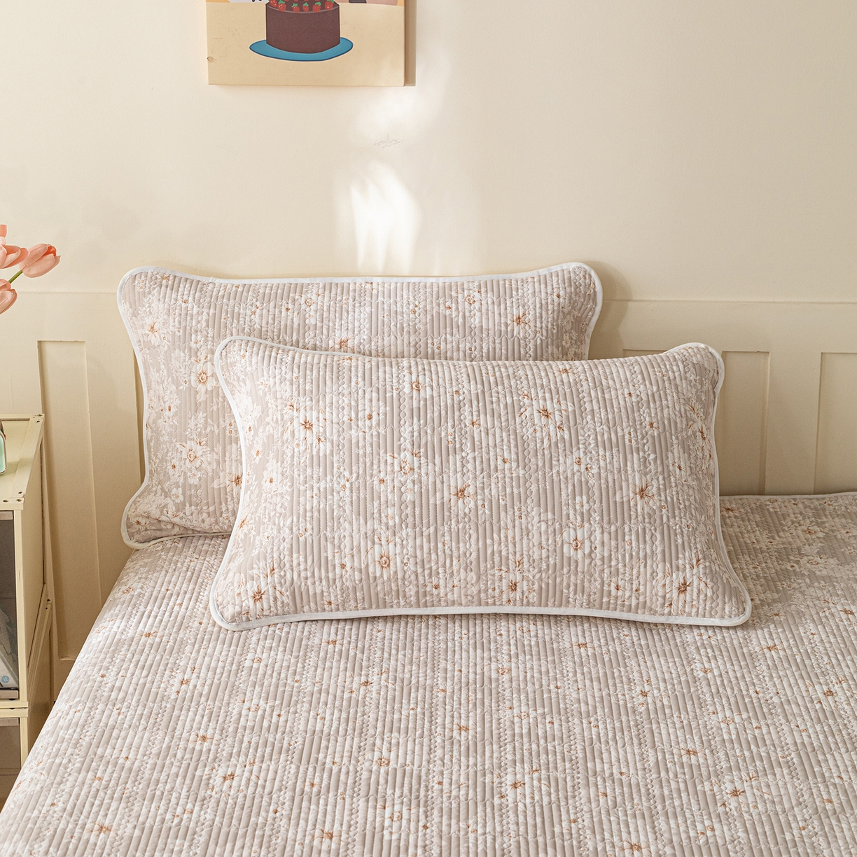 91家纺网 家纺一手货源 找家纺 源舜家纺 2026新款锦氨印花凉感床盖三件套 伊园