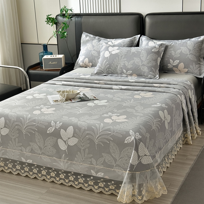 星窝家纺 2026新款花边老粗布凉席三件套 春旭日-灰