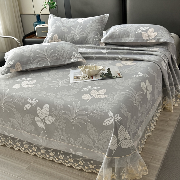 91家纺网 家纺一手货源 找家纺 星窝家纺 2026新款花边老粗布凉席三件套 春旭日-灰