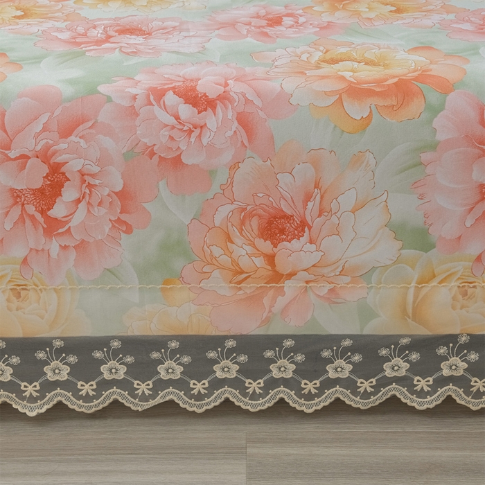 91家纺网 家纺一手货源 找家纺 星窝家纺 2026新款花边老粗布凉席三件套 花暖迎春