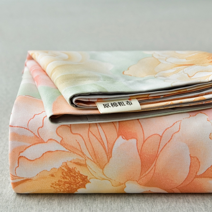 91家纺网 家纺一手货源 找家纺 星窝家纺 2026新款花边老粗布凉席三件套 花暖迎春