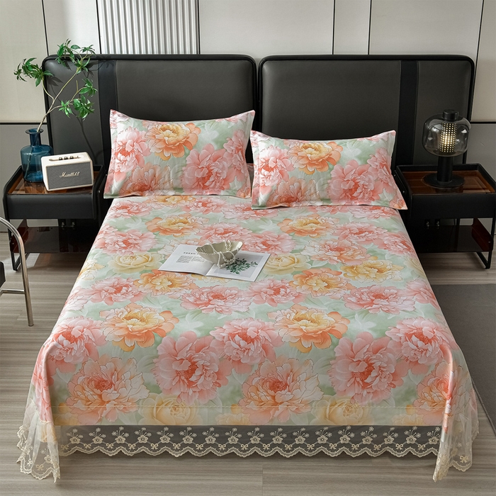 91家纺网 家纺一手货源 找家纺 星窝家纺 2026新款花边老粗布凉席三件套 花暖迎春