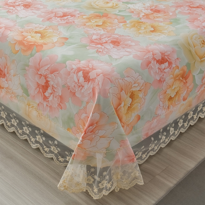 91家纺网 家纺一手货源 找家纺 星窝家纺 2026新款花边老粗布凉席三件套 花暖迎春