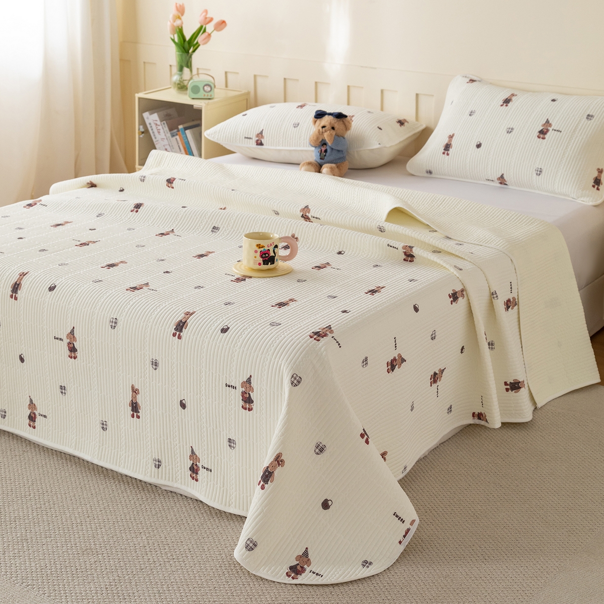 91家纺网 家纺一手货源 找家纺 源舜家纺 2026新款锦氨印花凉感床盖三件套 优漫卡通