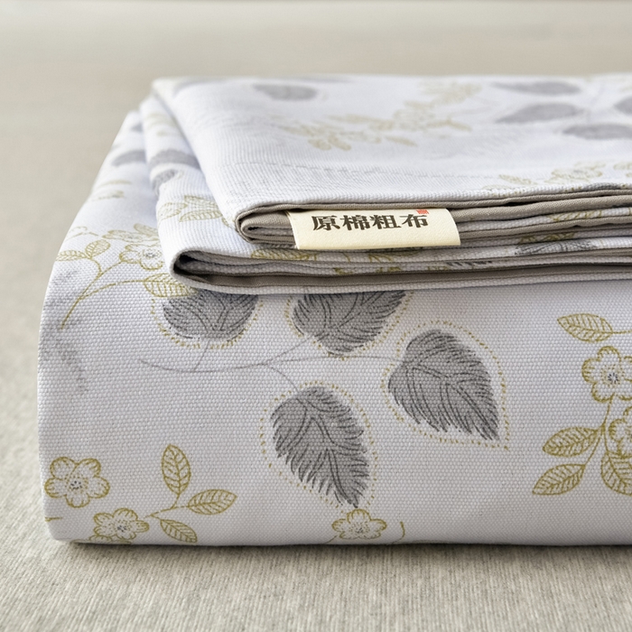 91家纺网 家纺一手货源 找家纺 星窝家纺 2026新款花边老粗布凉席三件套 花叶扶苏-灰