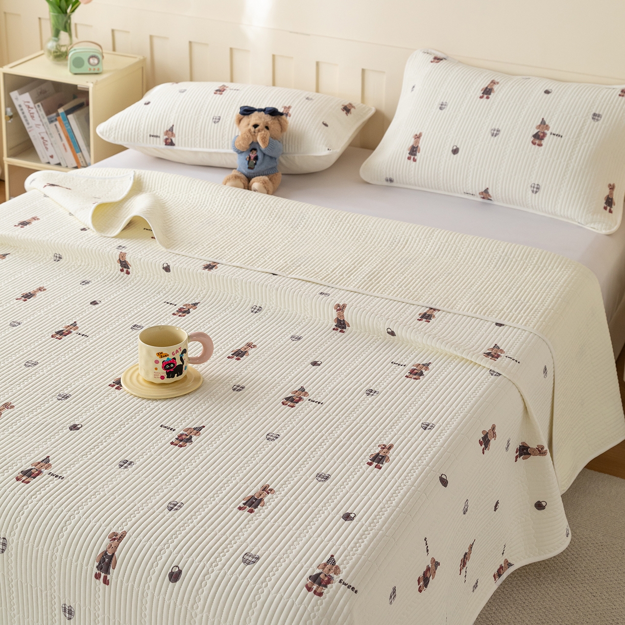 91家纺网 家纺一手货源 找家纺 源舜家纺 2026新款锦氨印花凉感床盖三件套 优漫卡通