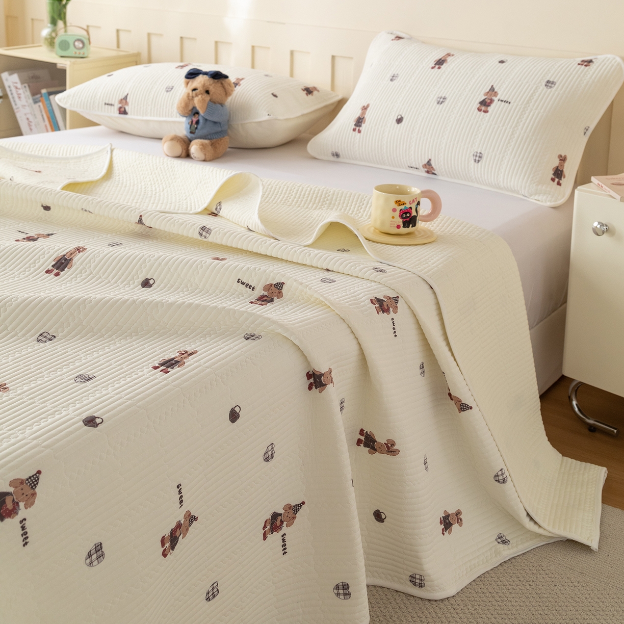 91家纺网 家纺一手货源 找家纺 源舜家纺 2026新款锦氨印花凉感床盖三件套 优漫卡通