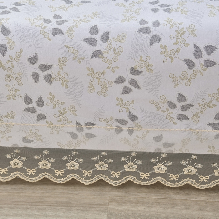 91家纺网 家纺一手货源 找家纺 星窝家纺 2026新款花边老粗布凉席三件套 花叶扶苏-灰