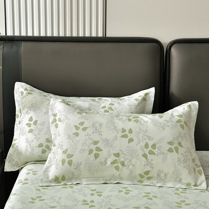 91家纺网 家纺一手货源 找家纺 星窝家纺 2026新款花边老粗布凉席三件套 花叶扶苏-绿