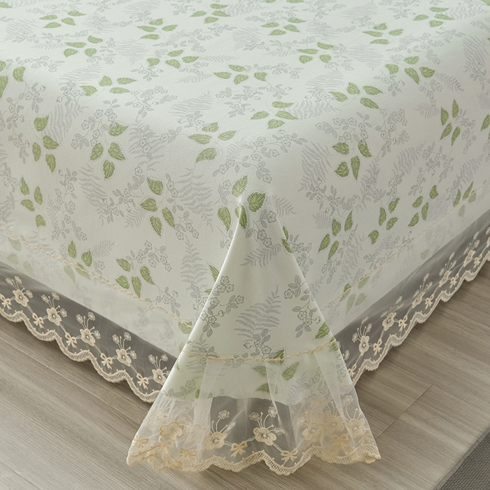 91家纺网 家纺一手货源 找家纺 星窝家纺 2026新款花边老粗布凉席三件套 花叶扶苏-绿