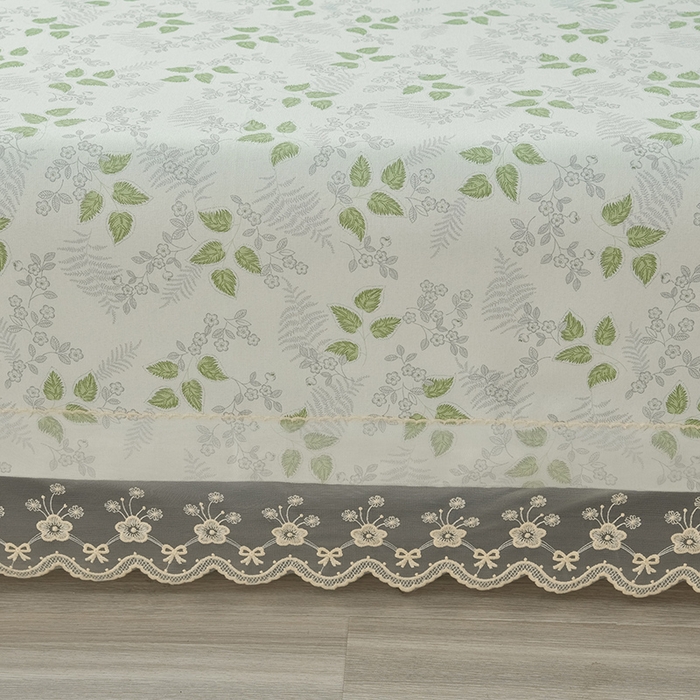 91家纺网 家纺一手货源 找家纺 星窝家纺 2026新款花边老粗布凉席三件套 花叶扶苏-绿