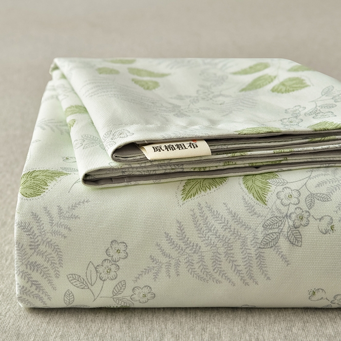 91家纺网 家纺一手货源 找家纺 星窝家纺 2026新款花边老粗布凉席三件套 花叶扶苏-绿