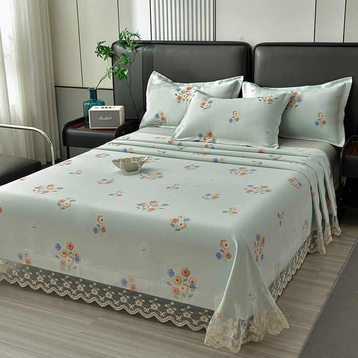 星窝家纺 2026新款花边老粗布凉席三件套 嘉百丽-绿