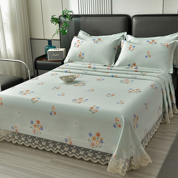 91家纺网 家纺一手货源 找家纺 星窝家纺 2026新款花边老粗布凉席三件套 嘉百丽-绿