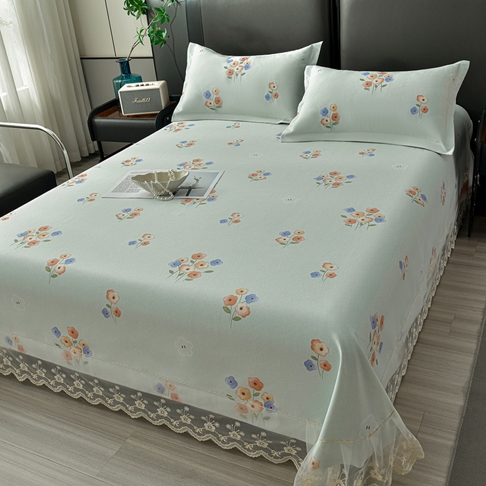 91家纺网 家纺一手货源 找家纺 星窝家纺 2026新款花边老粗布凉席三件套 嘉百丽-绿