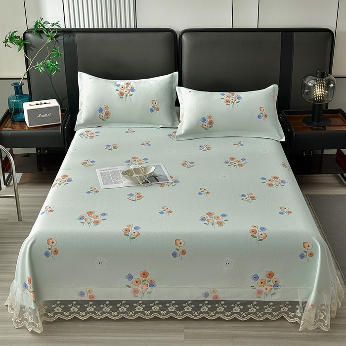 91家纺网 家纺一手货源 找家纺 星窝家纺 2026新款花边老粗布凉席三件套 嘉百丽-绿