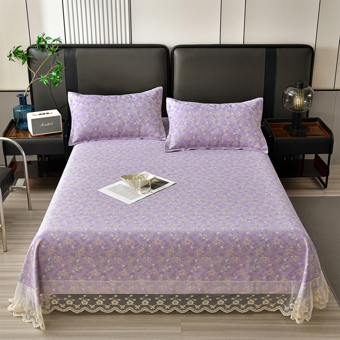 91家纺网 家纺一手货源 找家纺 星窝家纺 2026新款花边老粗布凉席三件套 绮梦韵彩