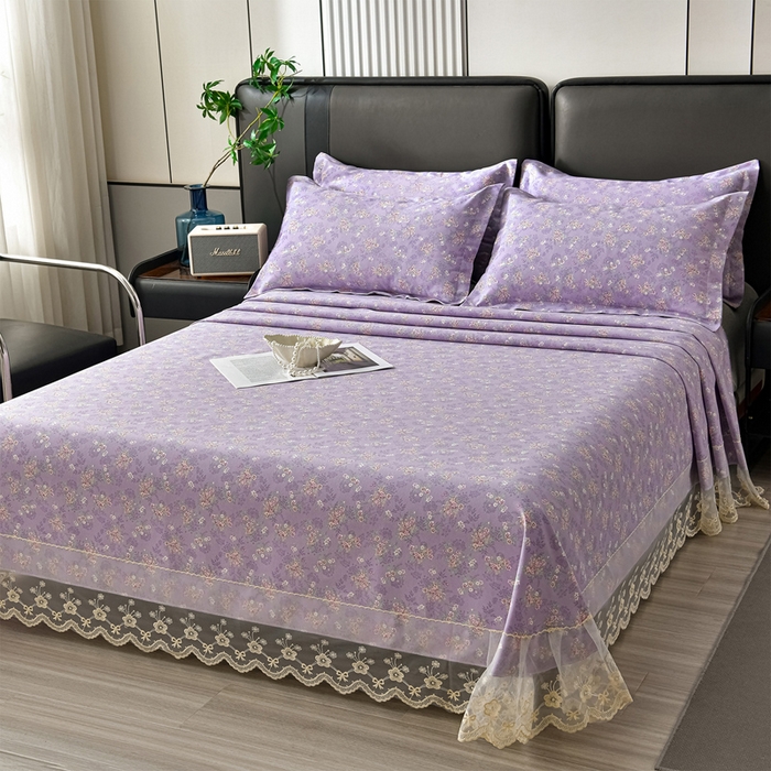 91家纺网 家纺一手货源 找家纺 星窝家纺 2026新款花边老粗布凉席三件套 绮梦韵彩