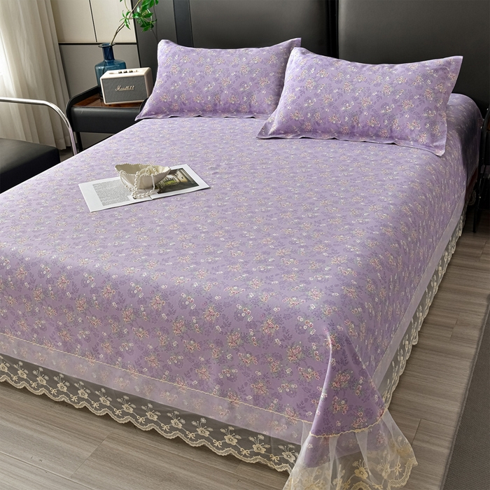 91家纺网 家纺一手货源 找家纺 星窝家纺 2026新款花边老粗布凉席三件套 绮梦韵彩