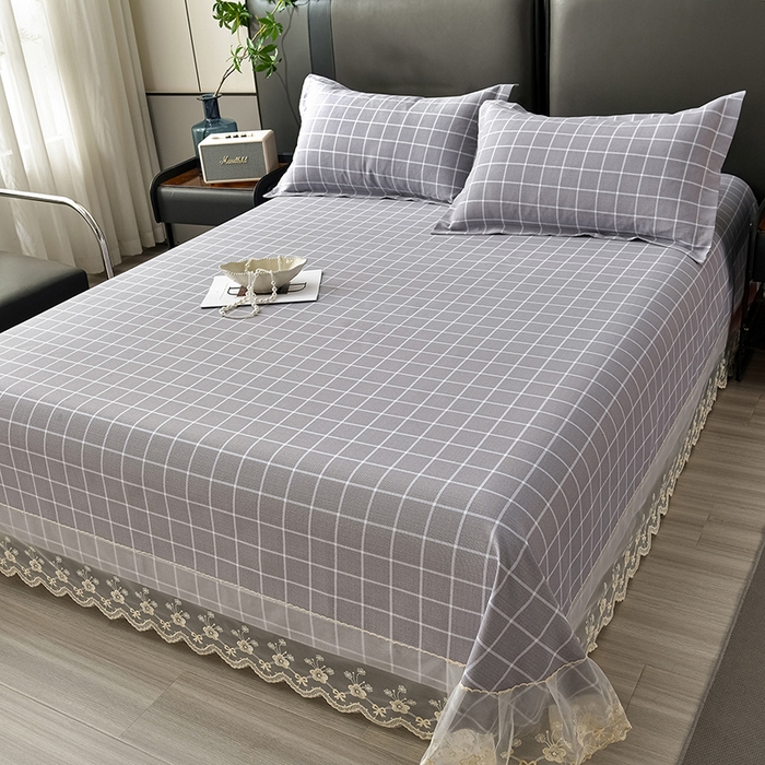 91家纺网 家纺一手货源 找家纺 星窝家纺 2026新款花边老粗布凉席三件套 浅灰雅格