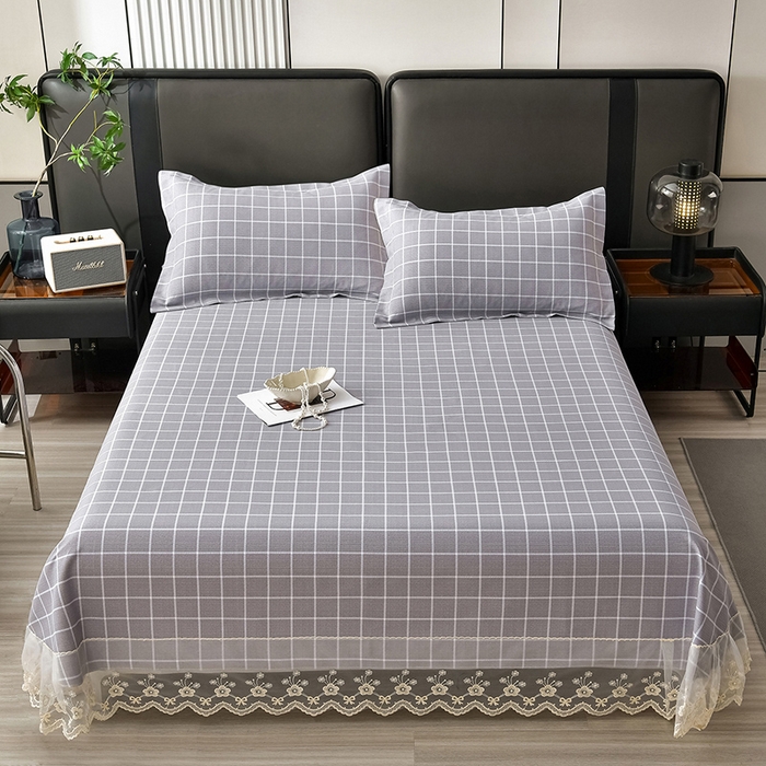 91家纺网 家纺一手货源 找家纺 星窝家纺 2026新款花边老粗布凉席三件套 浅灰雅格