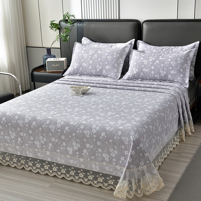 91家纺网 家纺一手货源 找家纺 星窝家纺 2026新款花边老粗布凉席三件套 沁风花巷