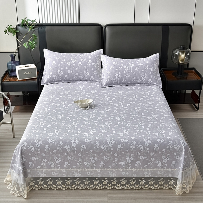 91家纺网 家纺一手货源 找家纺 星窝家纺 2026新款花边老粗布凉席三件套 沁风花巷