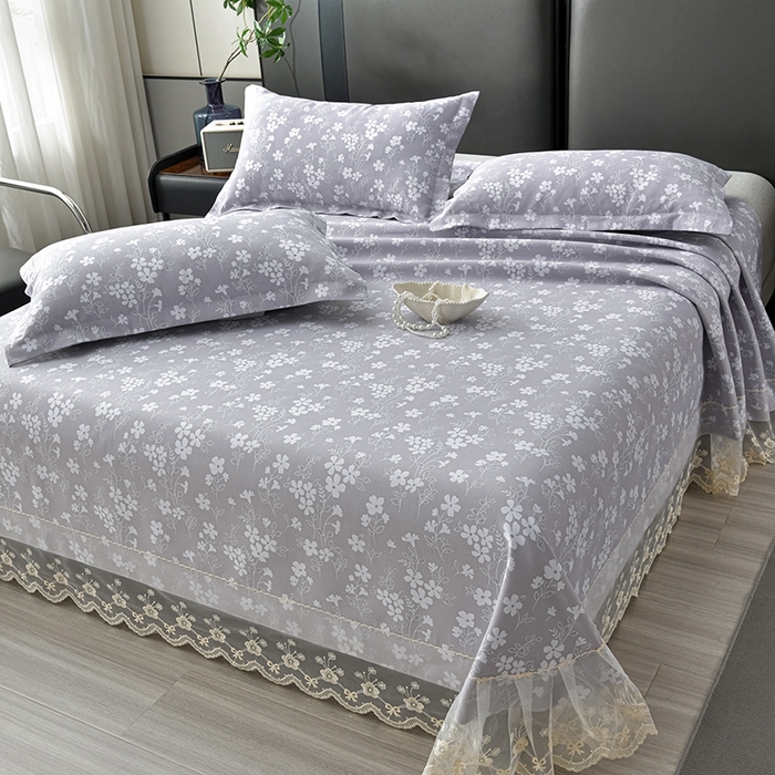 91家纺网 家纺一手货源 找家纺 星窝家纺 2026新款花边老粗布凉席三件套 沁风花巷