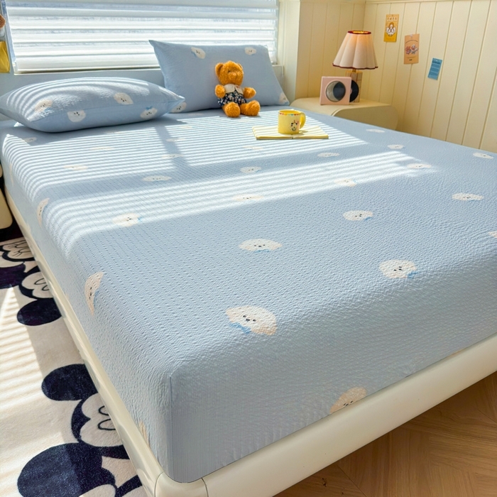 91家纺网 家纺一手货源 找家纺 （总）梵朴 2026新款A类泡芙棉云感木棉邹邹纱双层纱床笠三件套