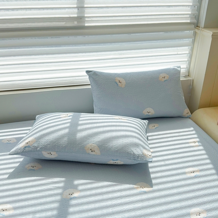 91家纺网 家纺一手货源 找家纺 （总）梵朴 2026新款A类泡芙棉云感木棉邹邹纱双层纱床笠三件套