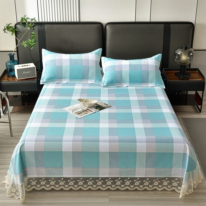 91家纺网 家纺一手货源 找家纺 星窝家纺 2026新款花边老粗布凉席三件套 青春活力-蓝