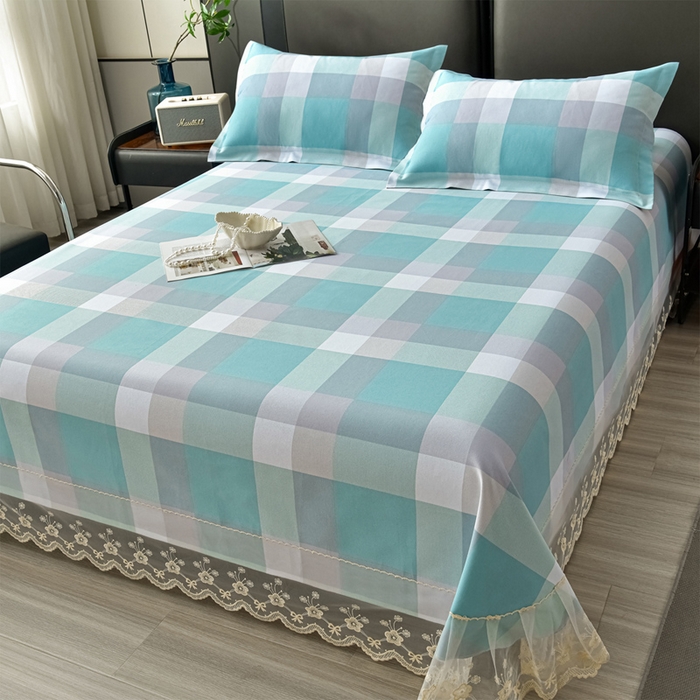 91家纺网 家纺一手货源 找家纺 星窝家纺 2026新款花边老粗布凉席三件套 青春活力-蓝