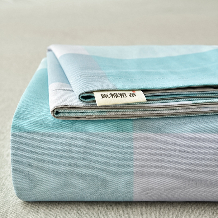 91家纺网 家纺一手货源 找家纺 星窝家纺 2026新款花边老粗布凉席三件套 青春活力-蓝